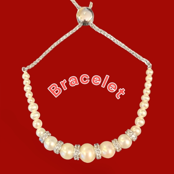 Bracelet Simulated Pearl with Silver & Crystal Embellished Separators - Picture 6 of 10